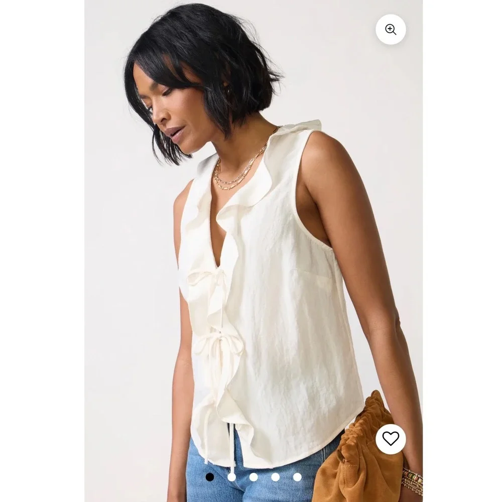 Cloth and Stone Cream Ivory Tie Front Ruffle Sleeveless Top XL NWT - Picture 1 of 8
